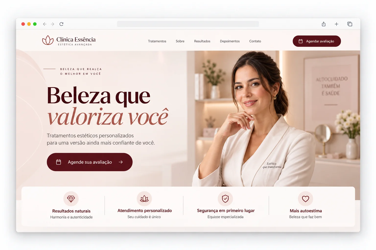 Exemplo de website profissional para clínica de estética