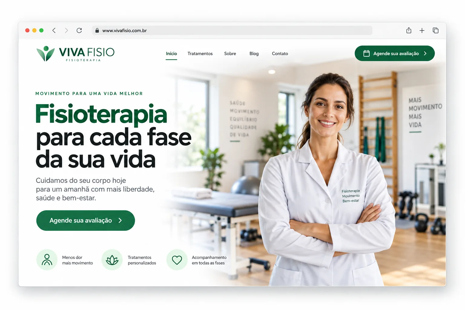 Exemplo de website profissional para fisioterapia