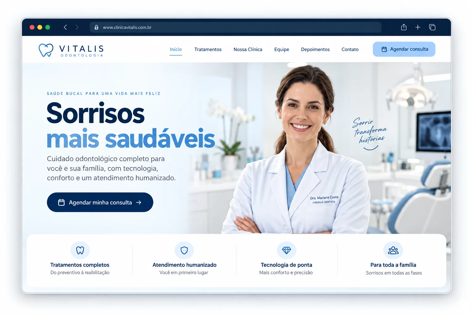 Exemplo de website profissional para clínica de odontologia