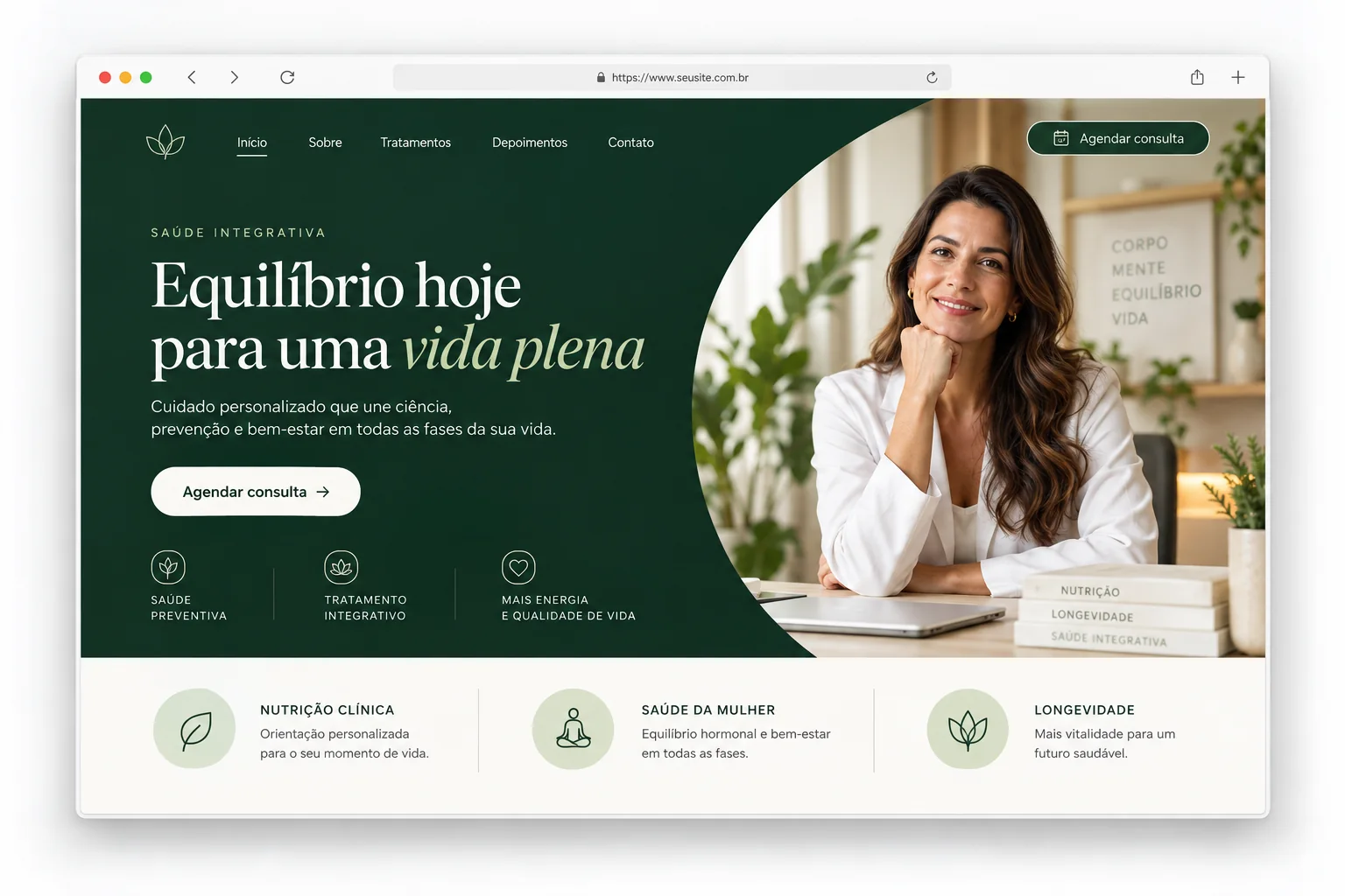 Exemplo de website profissional para saúde integrativa